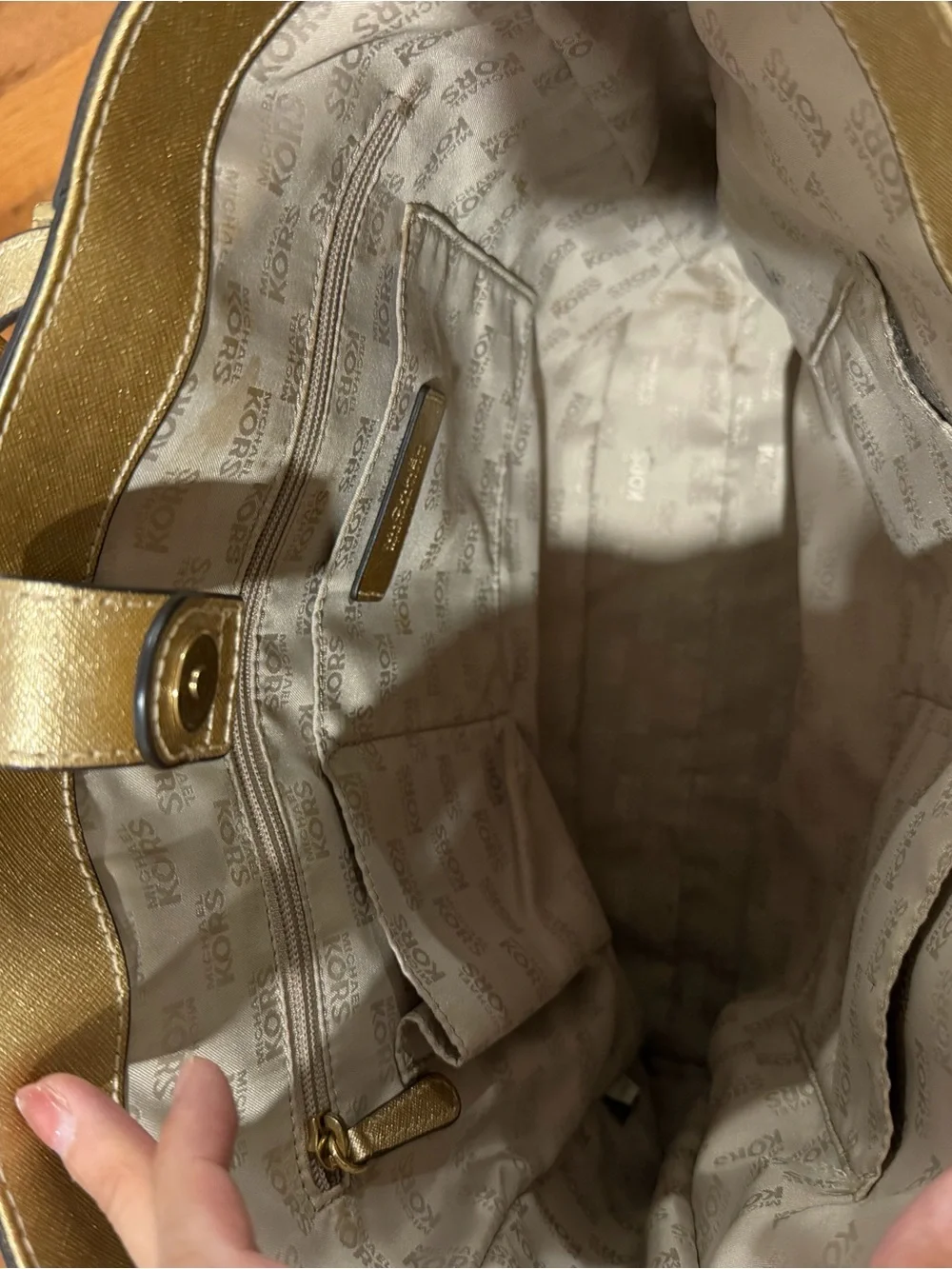Michael Kors Metallic Gold Tote with MK Medallion